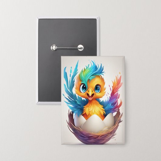 Schattigee kleurrijke Baby Phoenix Hatching Button (Voorkant / Achterkant)