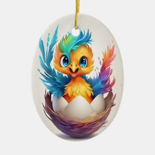 Schattigee kleurrijke Baby Phoenix Hatching Keramisch Ornament