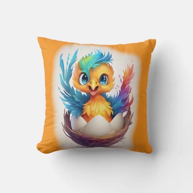 Schattigee kleurrijke Baby Phoenix Hatching Kussen (Voorkant)