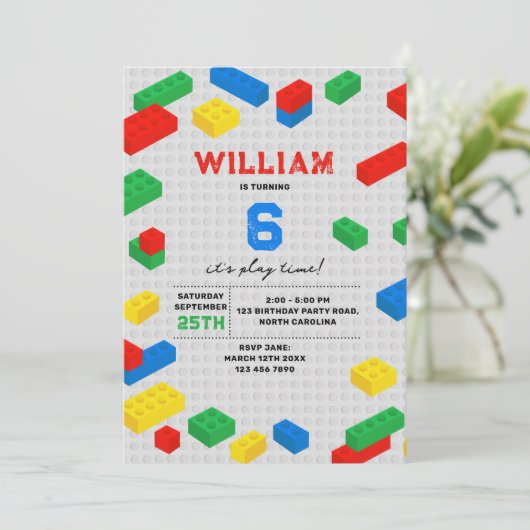 Schattigee Kleurrijke Bakstenen Bouwstenen Kindere Kaart (Staand voorkant)