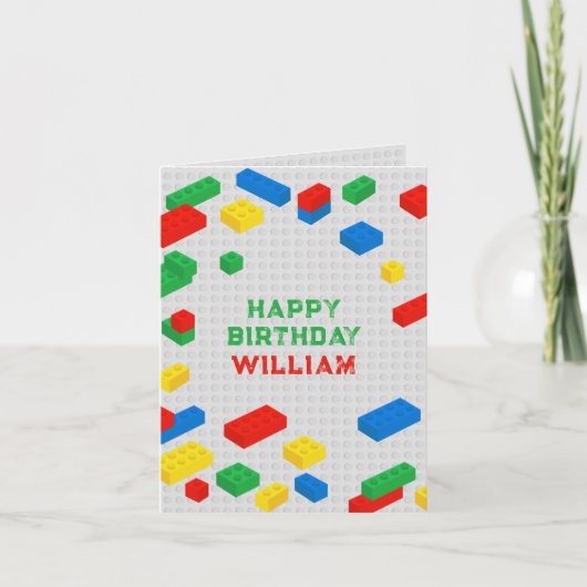 Schattigee Kleurrijke Bakstenen Bouwstenen Kindere Kaart (Voorkant)