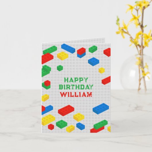 Schattigee Kleurrijke Bakstenen Bouwstenen Kindere Kaart (Gele Bloem)