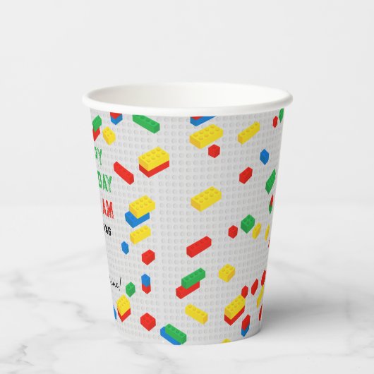 Schattigee Kleurrijke Bakstenen Bouwstenen Kindere Papieren Bekers (Achterkant)