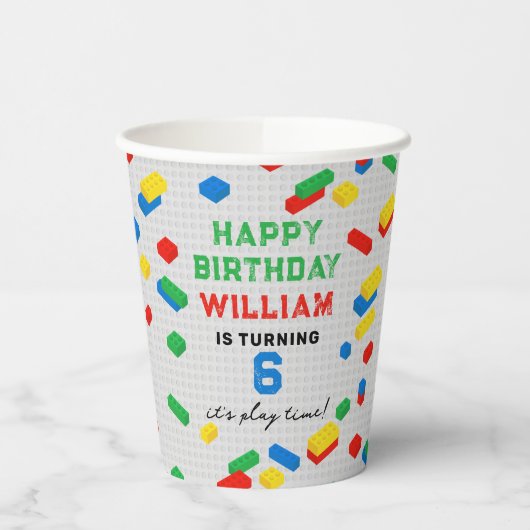 Schattigee Kleurrijke Bakstenen Bouwstenen Kindere Papieren Bekers (Links)