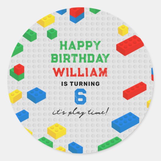 Schattigee Kleurrijke Bakstenen Bouwstenen Kindere Ronde Sticker (Voorkant)