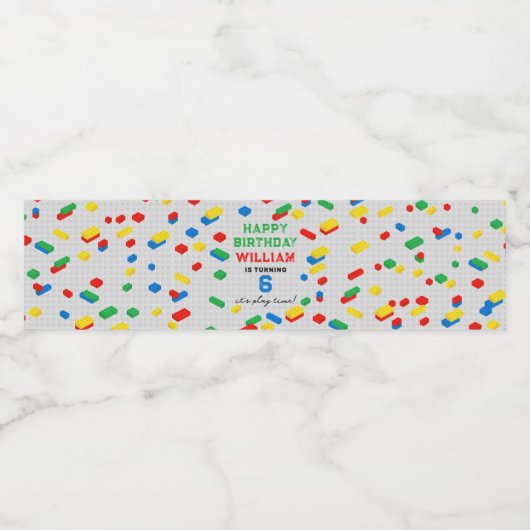 Schattigee Kleurrijke Bakstenen Bouwstenen Kindere Waterfles Etiket (Enkel label)