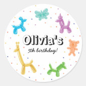 Schattigee kleurrijke ballondieren verjaardagsfees ronde sticker (Voorkant)