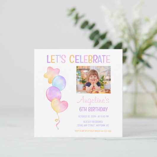 Schattigee Kleurrijke Ballonfoto Kinderen Verjaard Kaart (Staand voorkant)