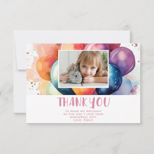 Schattigee Kleurrijke Ballonnen Verjaardag Kind Fo Bedankkaart (Voorkant)