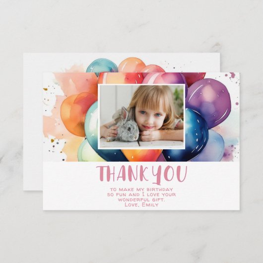 Schattigee Kleurrijke Ballonnen Verjaardag Kind Fo Bedankkaart (Voorkant / Achterkant)