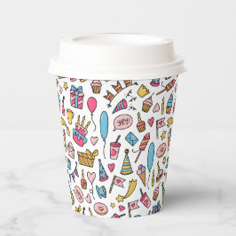 Schattigee kleurrijke ballonnen verjaardagstaart c papieren bekers