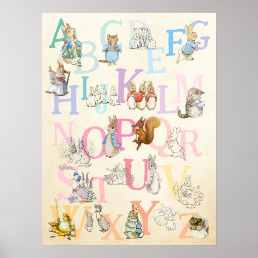 Schattigee kleurrijke Beatrix Potter Alphabet kwek Poster (Voorkant)
