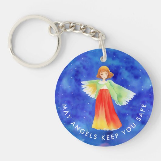 Schattigee kleurrijke beschermengel Religieuze Wat Sleutelhanger (Voorkant)