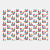Schattigee Kleurrijke Blauwgroen Roze Kerstbomen Inpakpapier Vel (Voorkant)