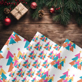 Schattigee Kleurrijke Blauwgroen Roze Kerstbomen Inpakpapier Vel