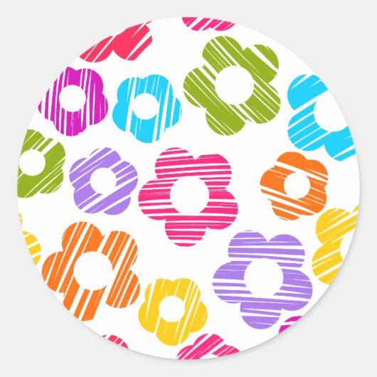 Schattigee kleurrijke bloem girly vrolijke bloemen ronde sticker (Voorkant)