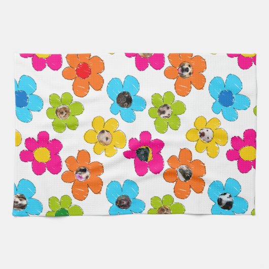 Schattigee kleurrijke bloem Hond Mama Leuke Fotoco Theedoek (Horizontaal)