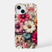 Schattigee kleurrijke  bloemcollage iPhone 15 case (Achterkant)