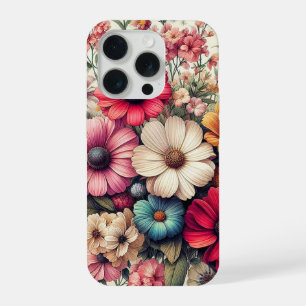 Schattigee kleurrijke  bloemcollage iPhone 15 pro case