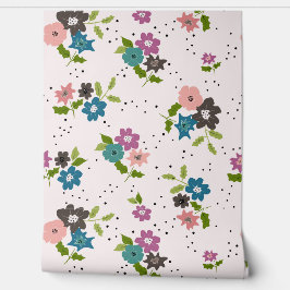 Schattigee Kleurrijke Bloemen en Stippen Behang