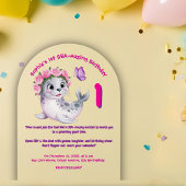 Schattigee Kleurrijke Bloemen Zee Lion Girly Kids  Acryl Uitnodigingen