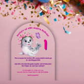 Schattigee Kleurrijke Bloemen Zee Lion Girly Kids  Acryl Uitnodigingen