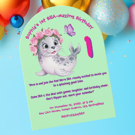 Schattigee Kleurrijke Bloemen Zee Lion Girly Kids  Kaart