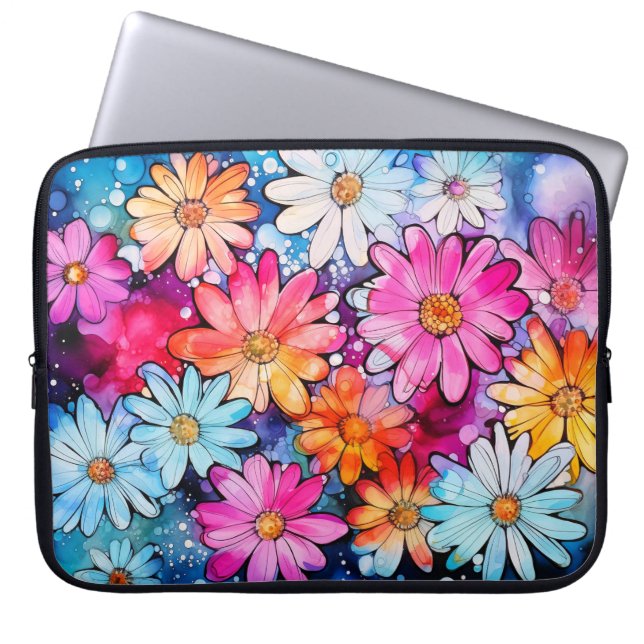 Schattigee Kleurrijke  Bloemenkunst Laptop Sleeve (Voorkant)