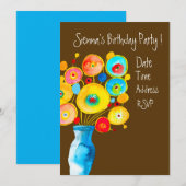 Schattigee kleurrijke bloemenkunst verjaardagsfees kaart (Voorkant / Achterkant)