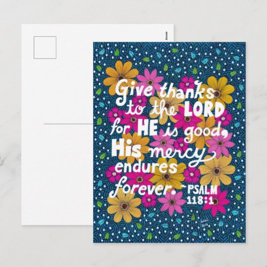 Schattigee kleurrijke bloemige Thanksgiving Bijbel Feestdagenkaart (Voorkant / Achterkant)