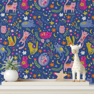 Schattigee kleurrijke bloemkatten Modern Pattern Behang