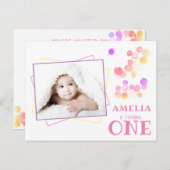 Schattigee Kleurrijke Blots 1e Verjaardag Foto Uitnodiging Briefkaart (Voorkant / Achterkant)