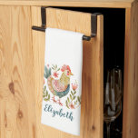 Schattigee kleurrijke boerderij Rooster Theedoek<br><div class="desc">Een kleurrijke waterverf Kip/haan thema boerderij keukenhanddoek. Personaliseer het met jouw naam. Ontworpen voor u door Blackberry Boulevard.</div>