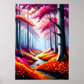 Schattigee kleurrijke bos bloemenlandschapsillustr poster (Voorkant)