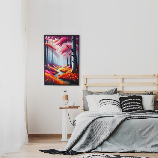 Schattigee kleurrijke bos bloemenlandschapsillustr poster