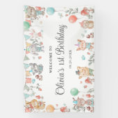 Schattigee kleurrijke bosdieren verjaardagsachterg spandoek (Verticaal)