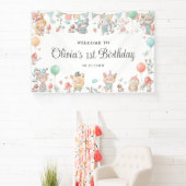 Schattigee kleurrijke bosdieren verjaardagsachterg spandoek (Insitu)