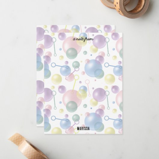 Schattigee Kleurrijke Bubble Kids Verjaardagsfeest Notitiekaartje (Voorkant / Achterkant in situ)