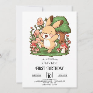 Schattigee Kleurrijke Bunny 1e Verjaardag Digitaal Kaart