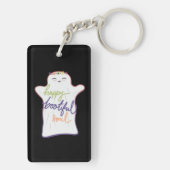 Schattigee Kleurrijke Cartoon Geest met Tekst Sleutelhanger (achterkant)