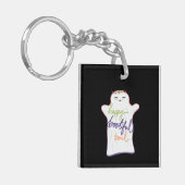 Schattigee Kleurrijke Cartoon Geest met Tekst Sleutelhanger (Voorkant Links)