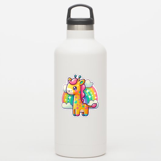 Schattigee Kleurrijke Cartoon Giraffe Regenboog Ac Sticker (Waterfles)