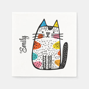 Schattigee kleurrijke cartoon kattendecoratie servet