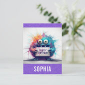 Schattigee kleurrijke Cartoon Monster Happy Birthd Briefkaart (Staand voorkant)