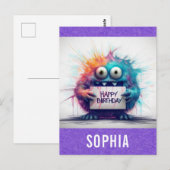 Schattigee kleurrijke Cartoon Monster Happy Birthd Briefkaart (Voorkant / Achterkant)