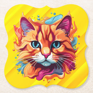 Schattigee kleurrijke Cat Face-87002 Kartonnen Onderzetters