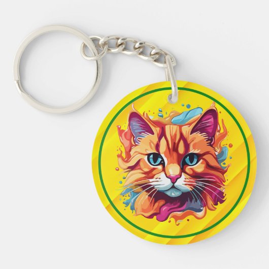 Schattigee kleurrijke Cat Face-87002 Sleutelhanger (Voorkant)