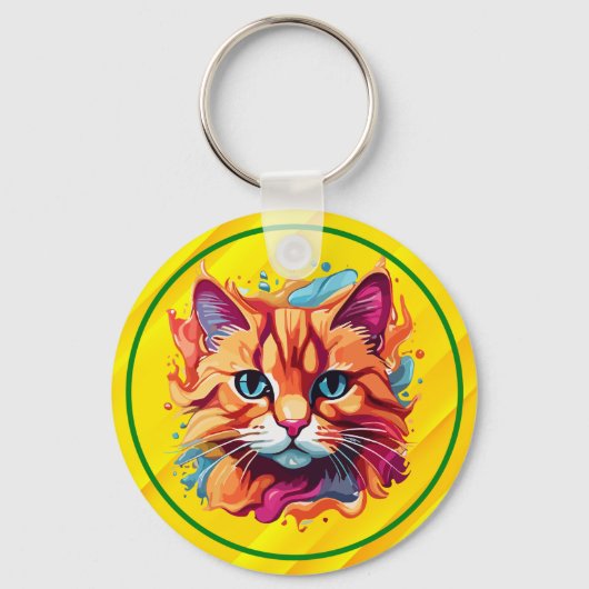 Schattigee kleurrijke Cat Face-87002 Sleutelhanger (Voorkant)