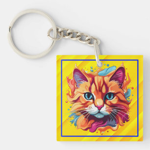 Schattigee kleurrijke Cat Face-87002 Sleutelhanger
