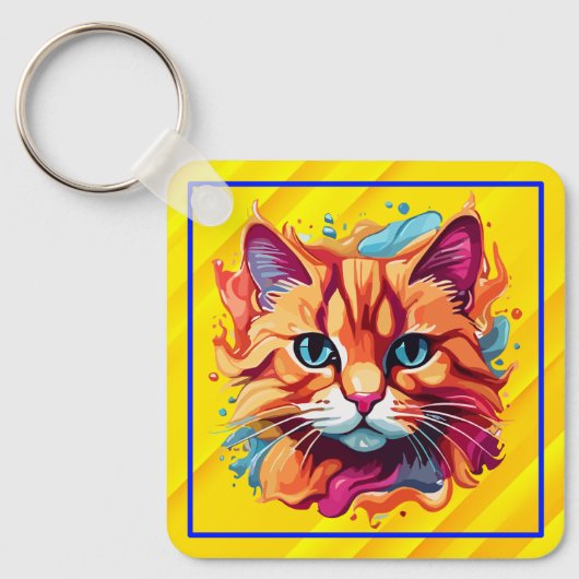 Schattigee kleurrijke Cat Face-87002 Sleutelhanger (Voorkant)